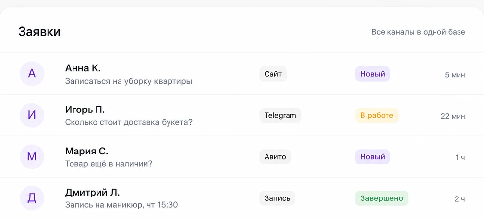 Лента заявок Framix: обращения с сайта, из мессенджеров и записи в одной базе